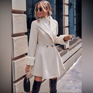 SHEIN Elegant Double Breasted Faux Fur Fall Winter Coat